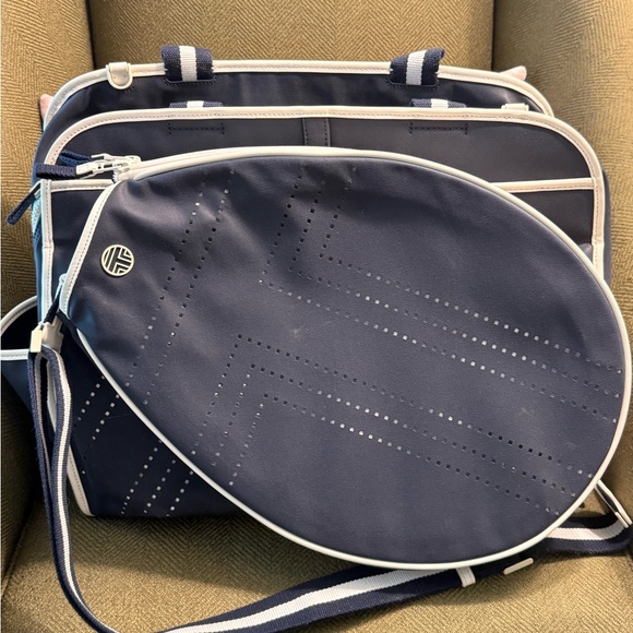 Tory Burch Convertible Perforated T-Tennis Tote in Navy Blue - Picture 3 of 9